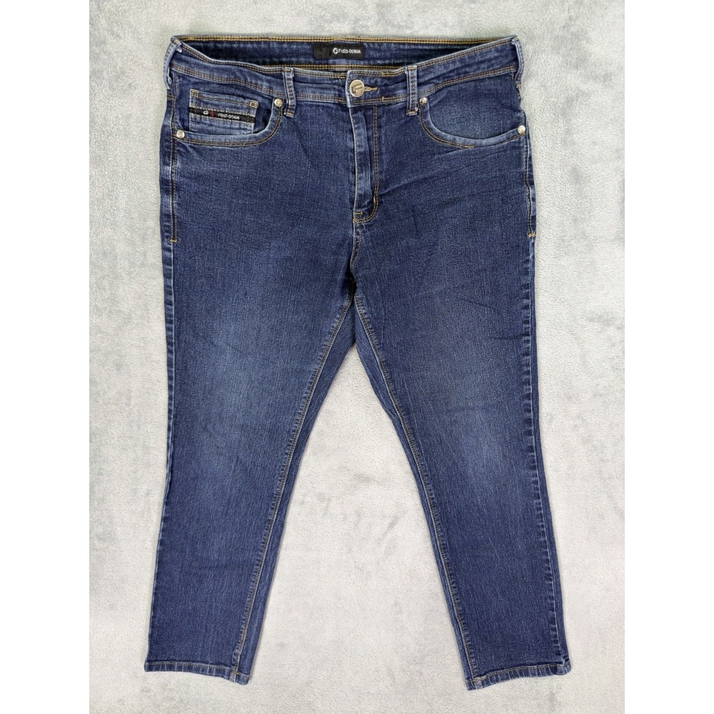 Fried Denim Jeans Mens 36x30 Blue Dark Wash Slim Fit Straight‎ Mid Rise Stretch